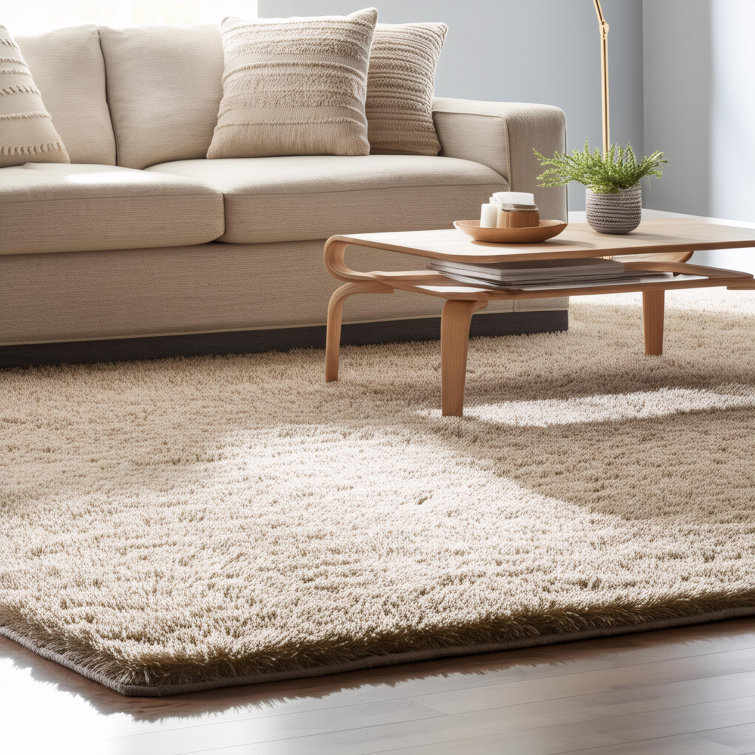 Beige Rectangular Shag Wool Area Rug 5' x 7'