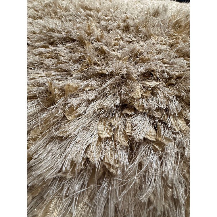 Beige Rectangular Shag Wool Area Rug 5' x 7'