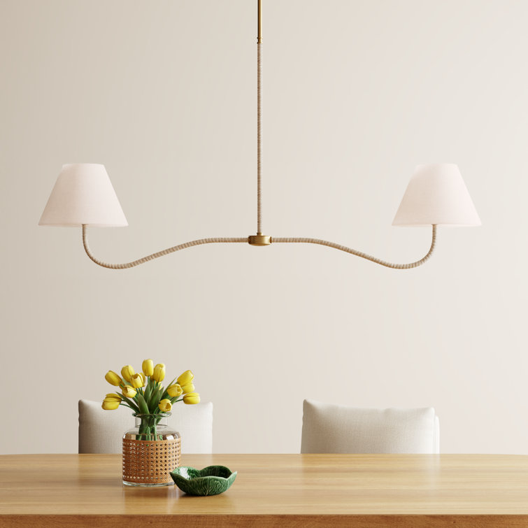 Brushed Brass and White Linen 2-Light Linear Chandelier