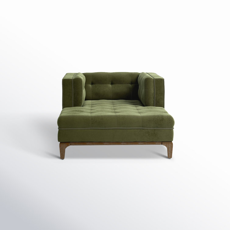 Sapphire Olive Velvet Handcrafted Contemporary Sofa Chaise