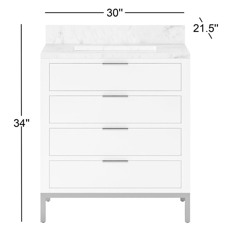 Pure White and Gold 30" Single Bathroom Vanity with Marble Top