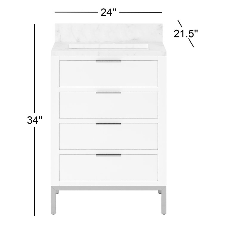 Pure White 24'' Single Sink Vanity with Carrara Marble Top