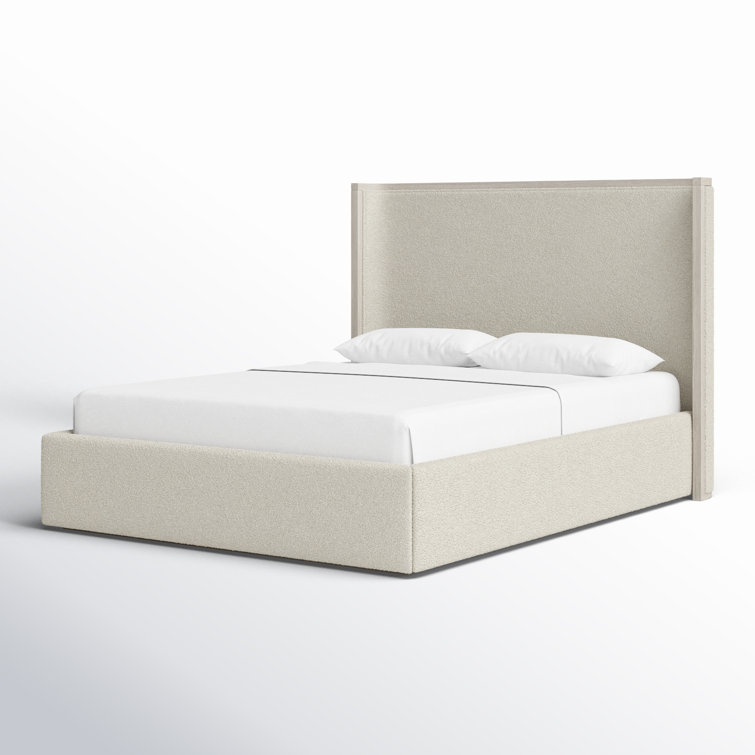 Queen Cream Upholstered Storage Bed with Wood Frame