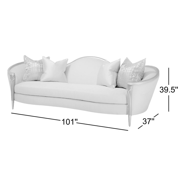 Pearl and Caramel Linen Upholstered Curved Arm Sofa