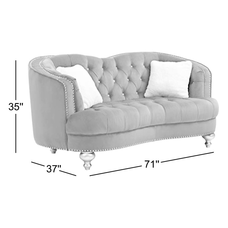 Wellington Tufted Gray Velvet Chesterfield Loveseat with Nailhead Details