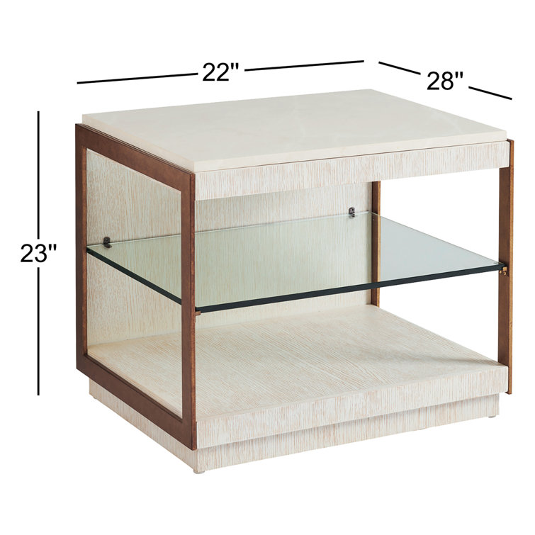 Cream and Wood Rectangular End Table with Glass Shelf