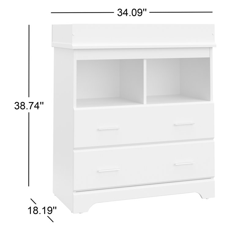 White 2-Drawer Dresser with Changing Topper and Shelves