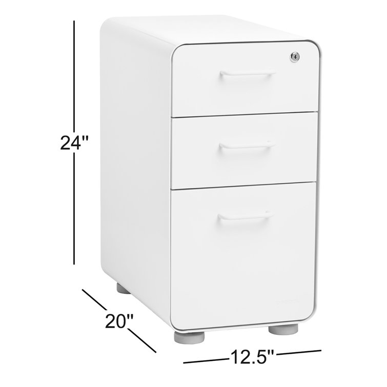 Poppin Slim Stow 3-Drawer Lockable File Cabinet in White & Light Gray