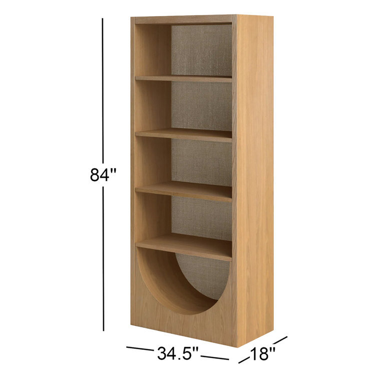 Honey Oak Veneer Adjustable Bookcase with Handwoven Cane Paneling