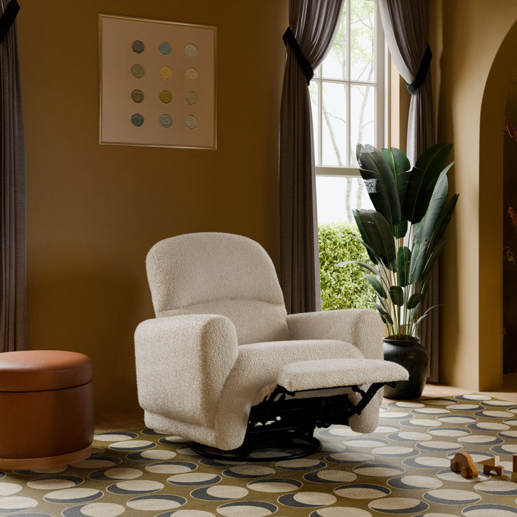 Almond Teddy Loop Swivel Recliner with Metal Frame