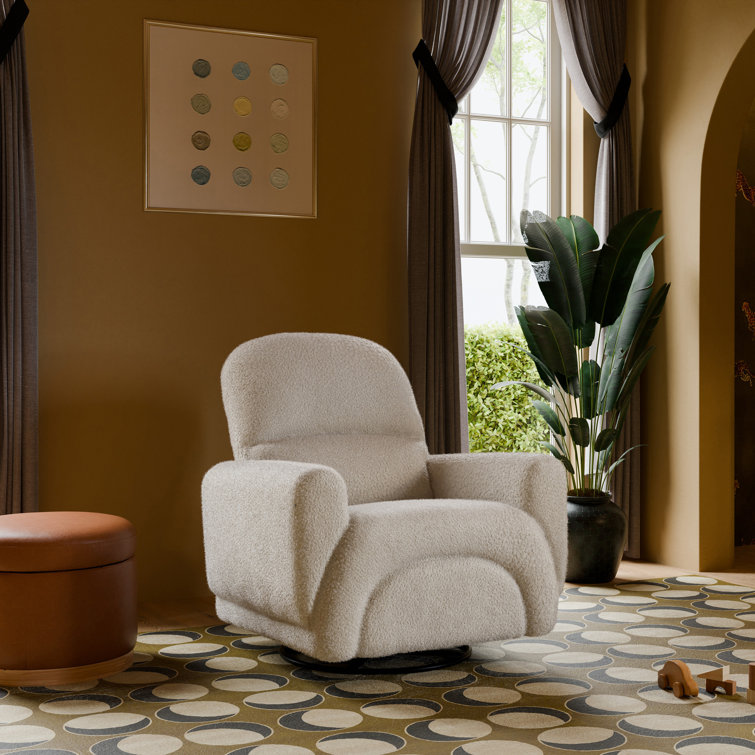 Almond Teddy Loop Swivel Recliner with Metal Frame