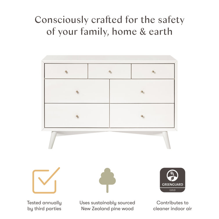 Palma Mid-Century Modern 7-Drawer Dresser with Brushed Metal Hardware