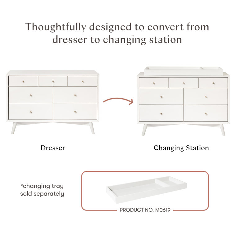 Palma Mid-Century Modern 7-Drawer Dresser with Brushed Metal Hardware