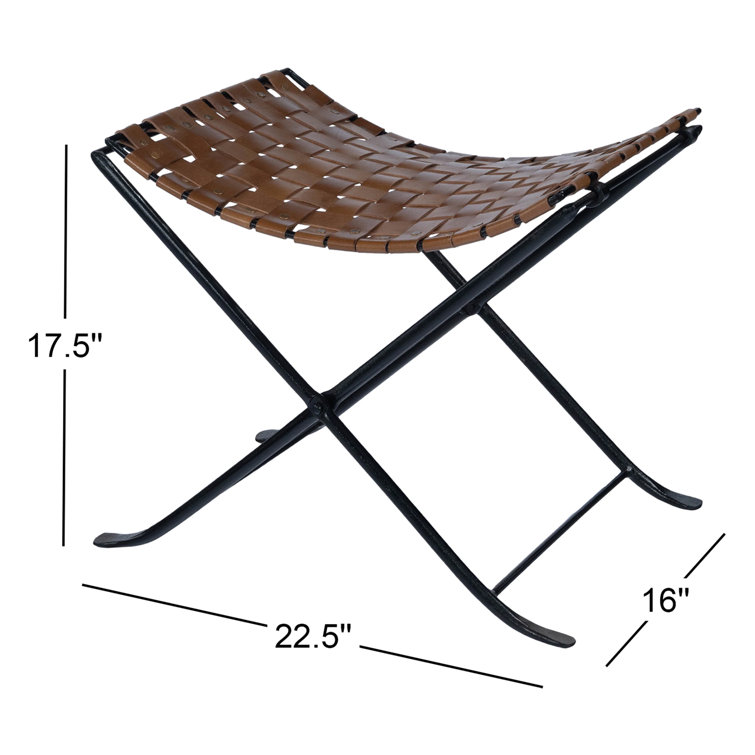 Rustic Charm Black Iron and Brown Leather Stool with Nailhead Trim