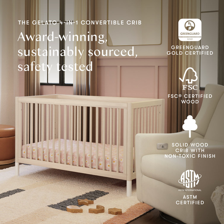 Washed Natural and White Pine 4-in-1 Convertible Toddler Crib