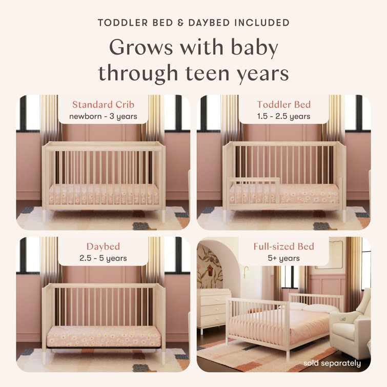 Washed Natural and White Pine 4-in-1 Convertible Toddler Crib