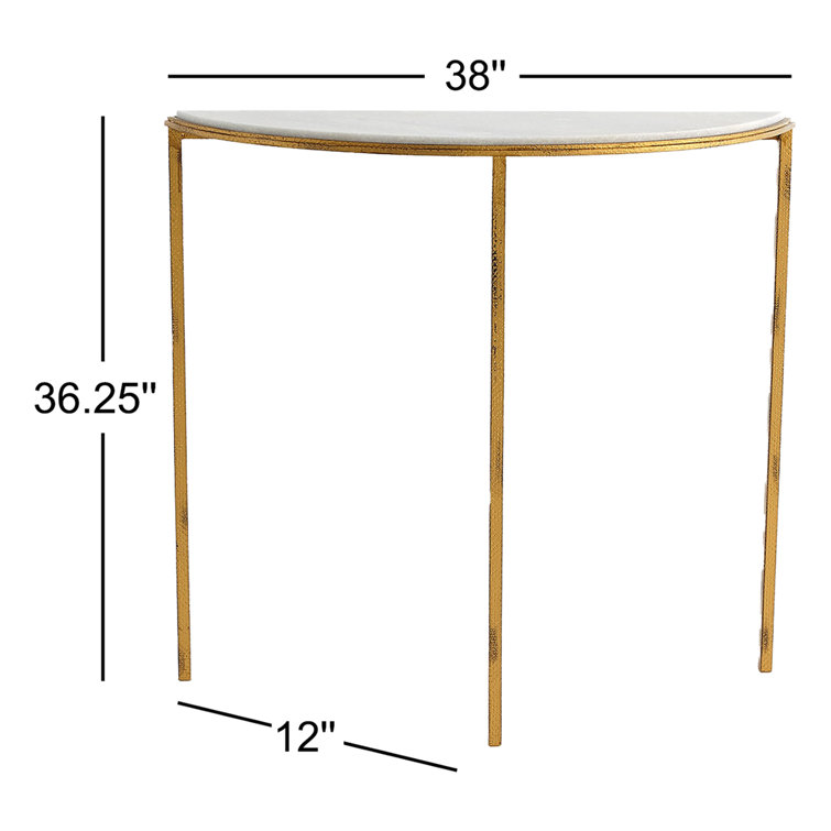 Hammered Gold Demilune Console with White Marble Top