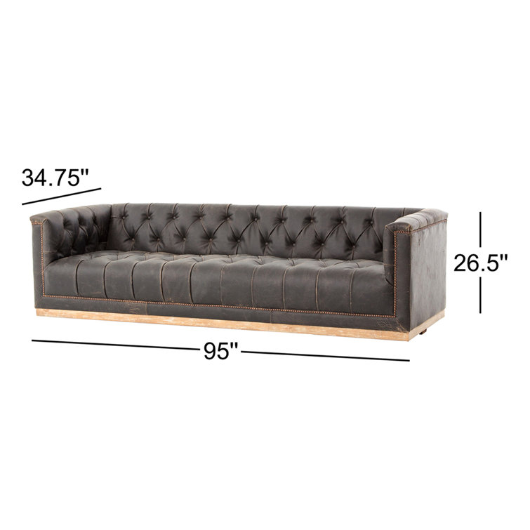 Black Leather Tufted Chesterfield Sofa with Nailhead Trim