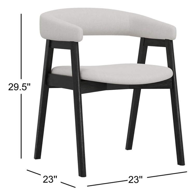 Black Rubberwood Low Arm Chair with Beige Upholstery, Set of 2