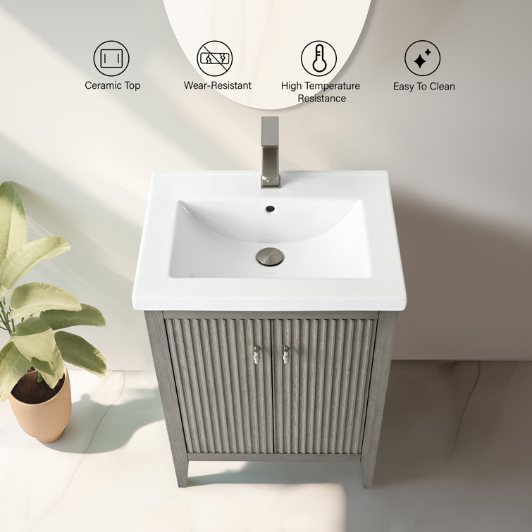 Linear White 24" Single Sink Bathroom Vanity with Ceramic Top