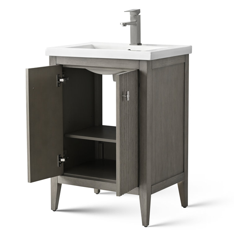 Linear White 24" Single Sink Bathroom Vanity with Ceramic Top
