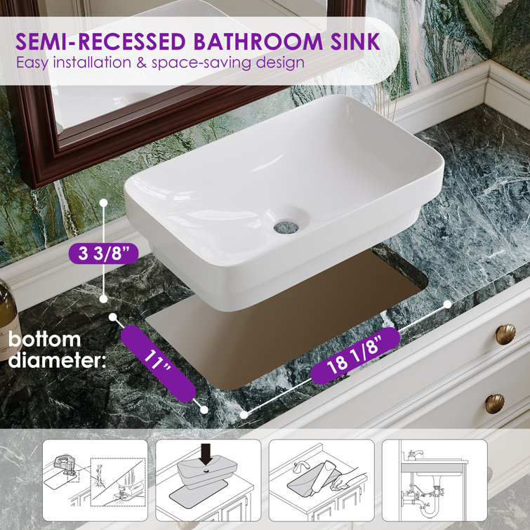 DeerValley 19'' White Ceramic Rectangular Above-Counter Vessel Sink