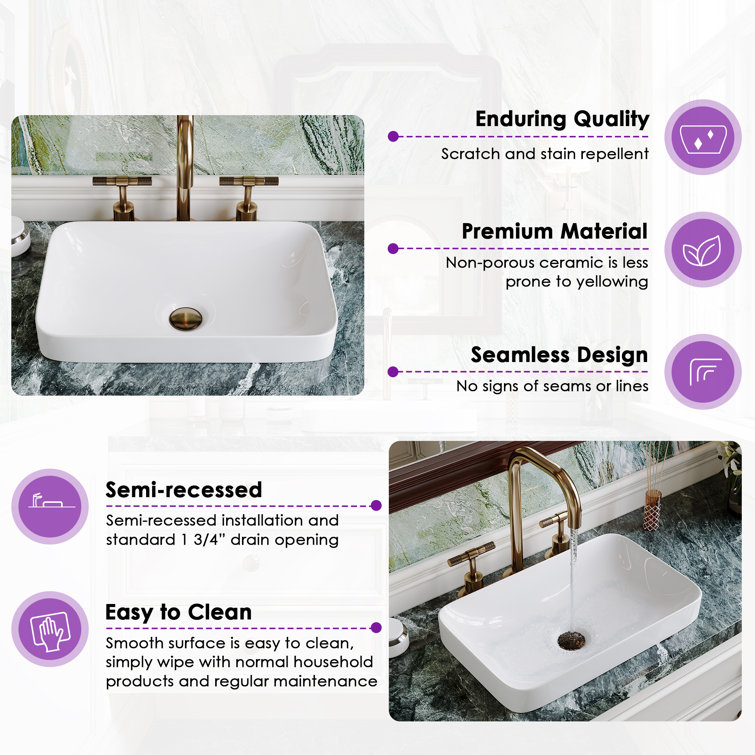 DeerValley 19'' White Ceramic Rectangular Above-Counter Vessel Sink