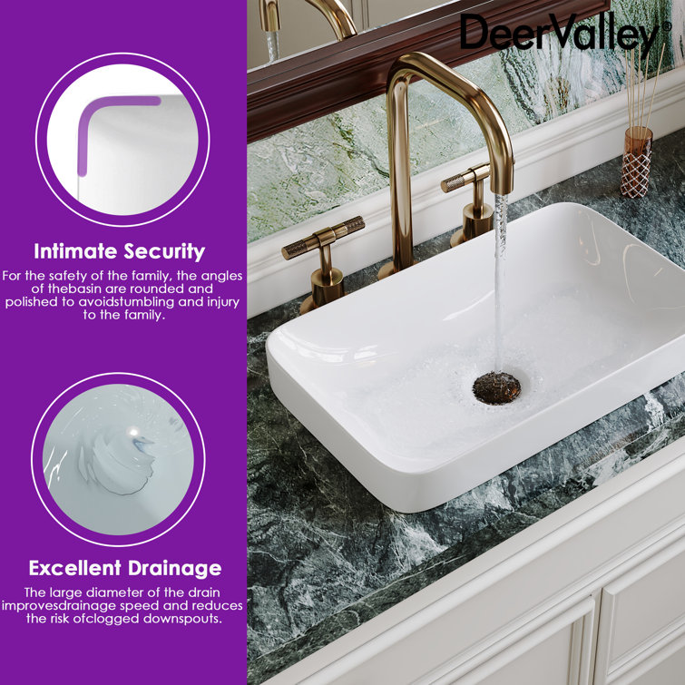DeerValley 19'' White Ceramic Rectangular Above-Counter Vessel Sink