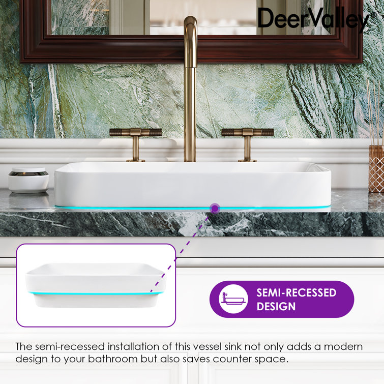 DeerValley 19'' White Ceramic Rectangular Above-Counter Vessel Sink