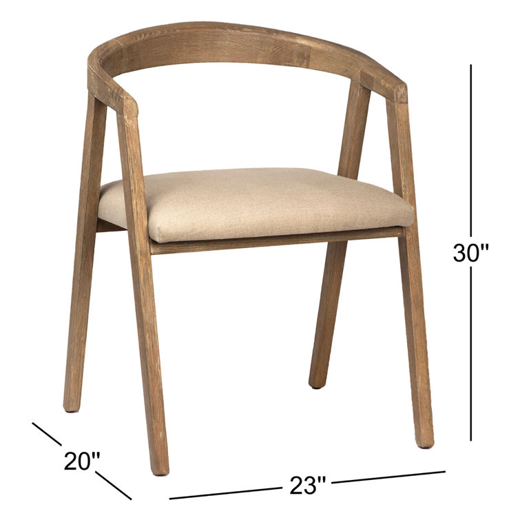 Beige Linen Upholstered Arm Chair with Wood Frame