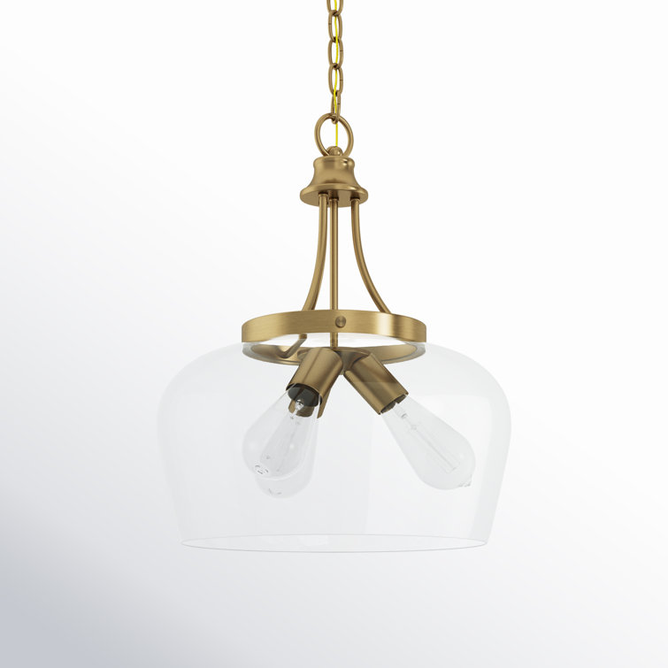 Warm Brass and Glass 3-Light Dome Pendant