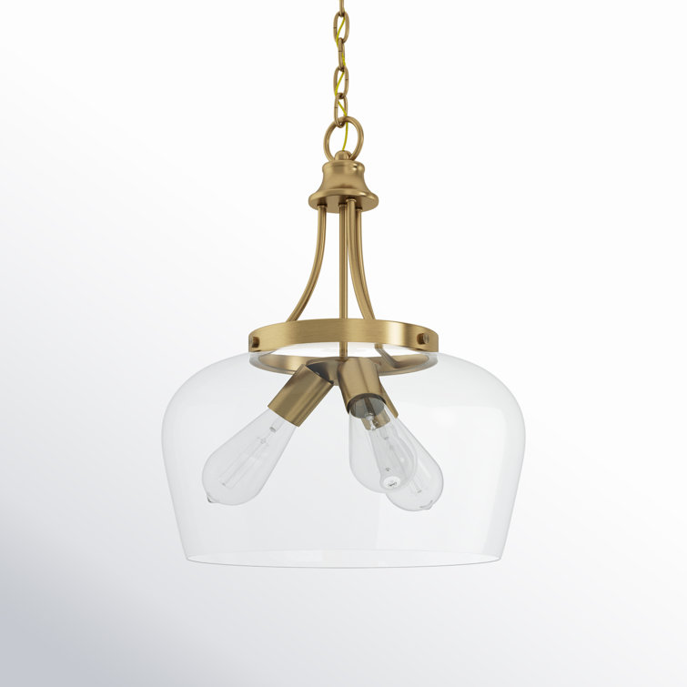 Warm Brass and Glass 3-Light Dome Pendant