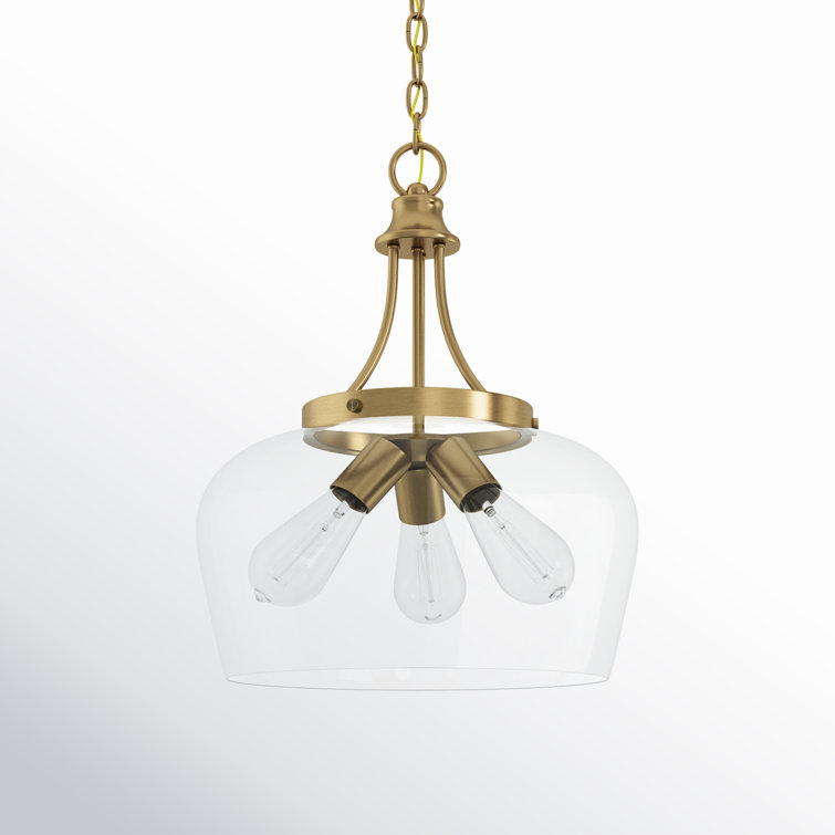 Warm Brass and Glass 3-Light Dome Pendant