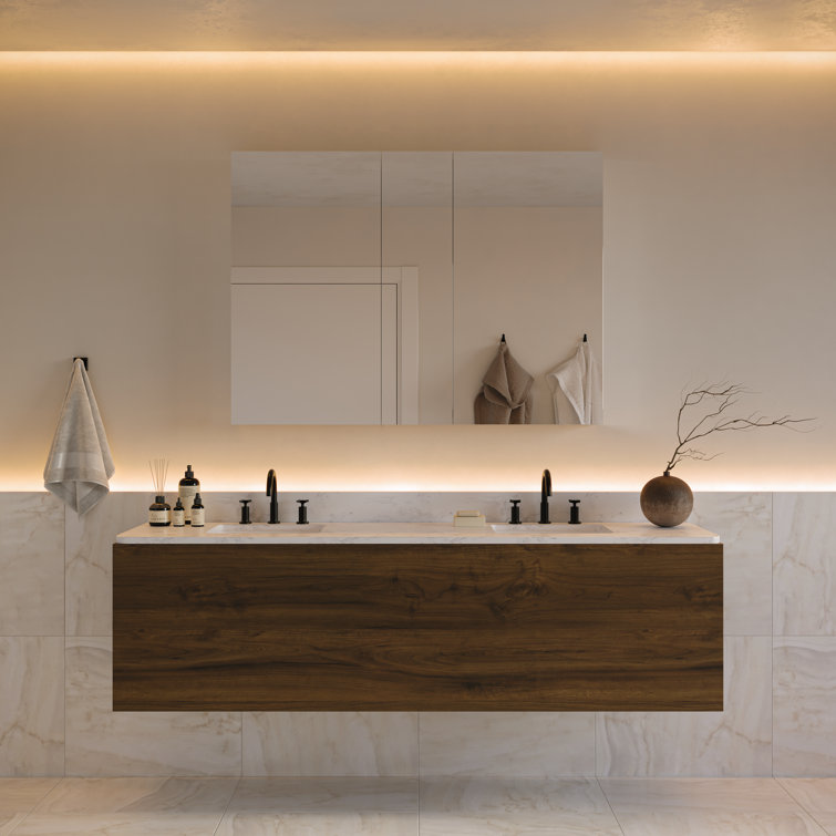 Mirrored Aluminum Frameless Rectangular Bathroom Medicine Cabinet