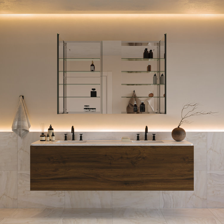 Mirrored Aluminum Frameless Rectangular Bathroom Medicine Cabinet