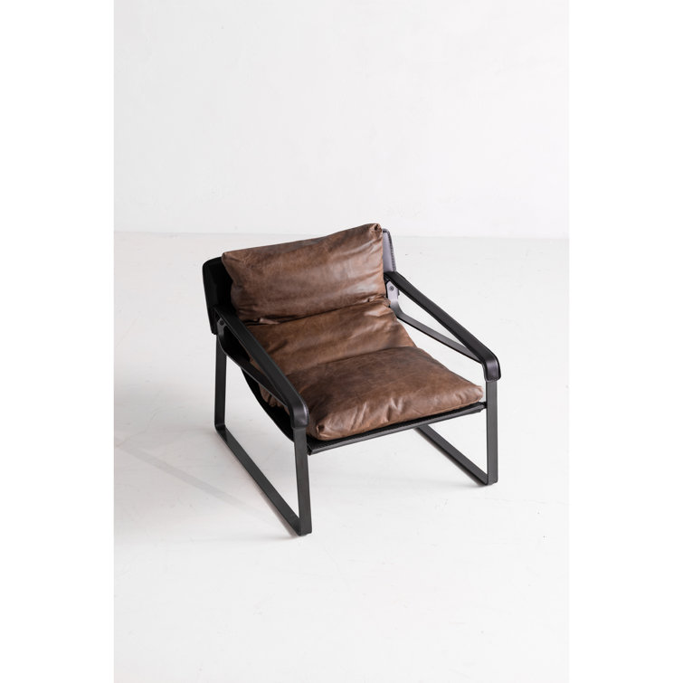 Cappuccino Genuine Leather Accent Chair with Metal Frame