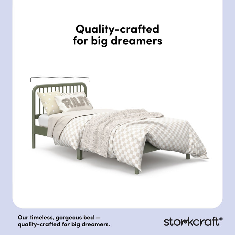 Olive Twin Bed with Pine Wood Frame and Drawer