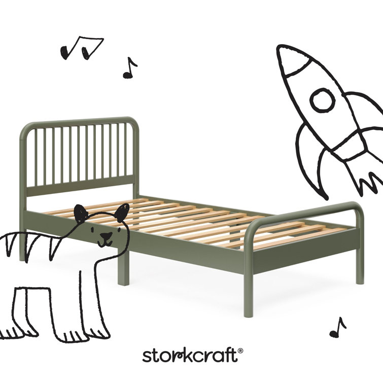 Olive Twin Bed with Pine Wood Frame and Drawer