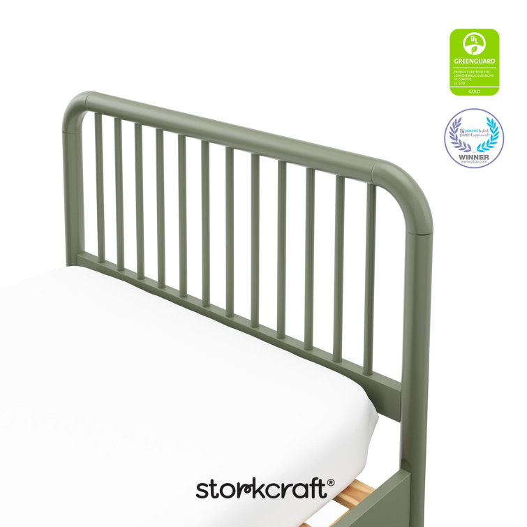Olive Twin Bed with Pine Wood Frame and Drawer