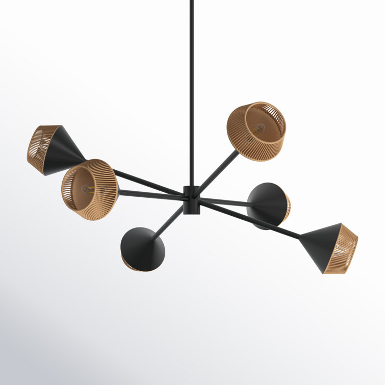 Matte Black and Brown 6-Light Metal Sputnik Chandelier