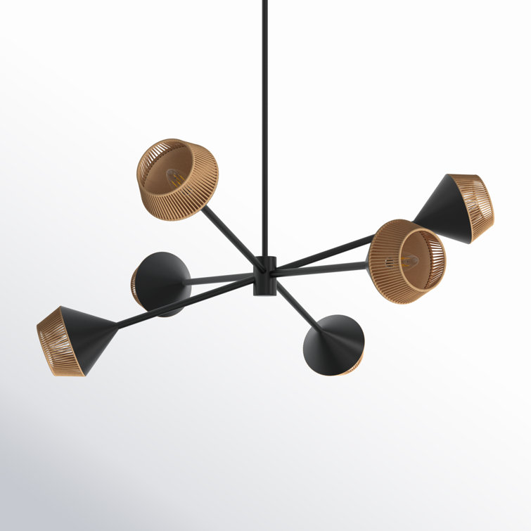 Matte Black and Brown 6-Light Metal Sputnik Chandelier