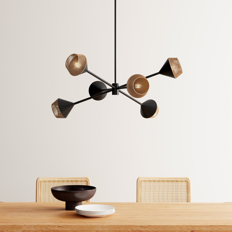 Matte Black and Brown 6-Light Metal Sputnik Chandelier