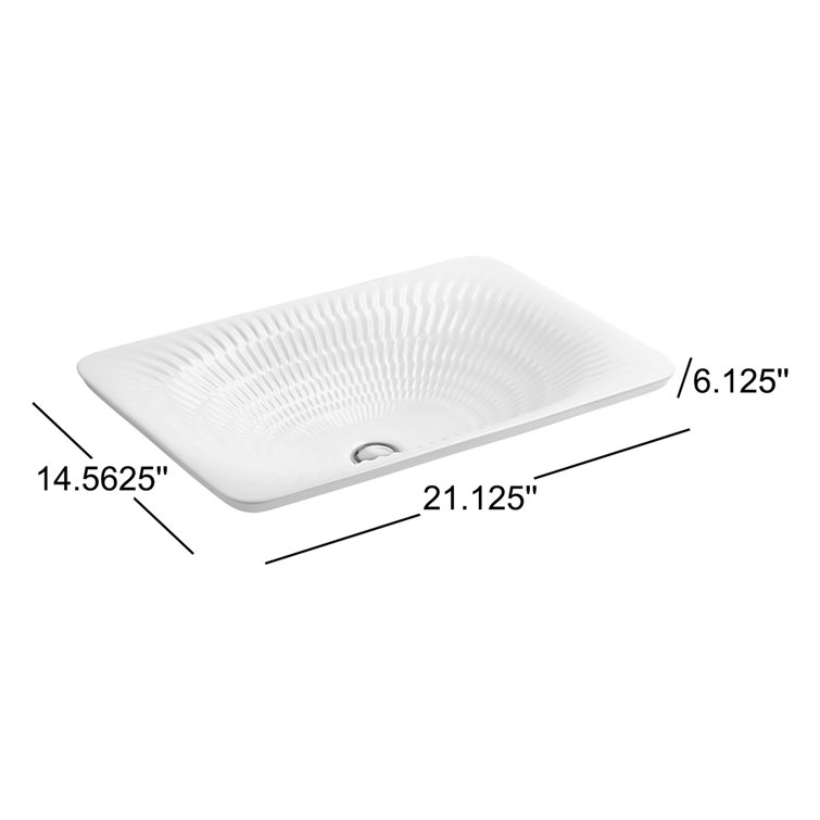 Translucent White Rectangular Ceramic Vessel Sink with Carved Texture