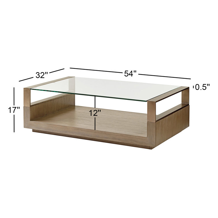 54" Rectangular Glass and Elm Cocktail Table