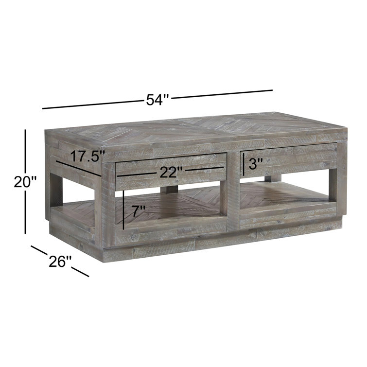 Rustic Latte Solid Wood Coffee Table with Storage