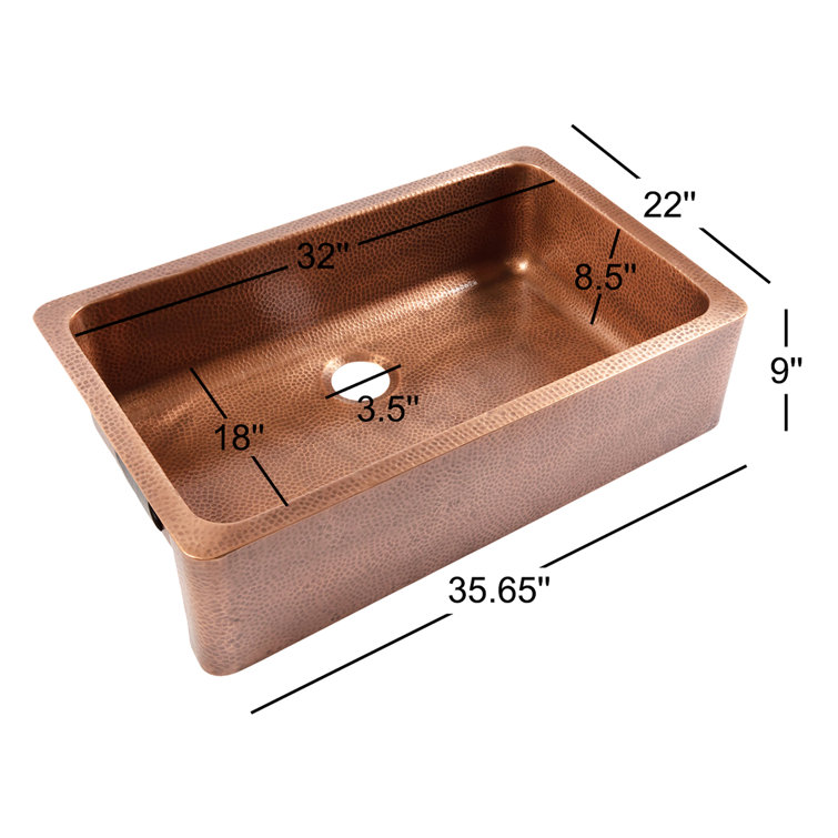 Adams Copper 36" Single Bowl Farmhouse Apron Front Sink