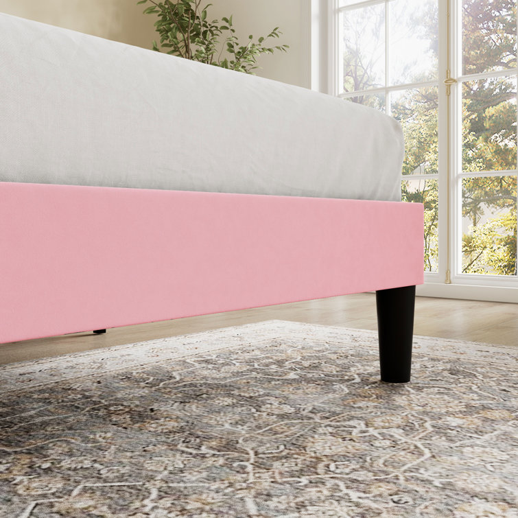 Elegant Pink Velvet Queen Bed with Tufted Wingback Headboard
