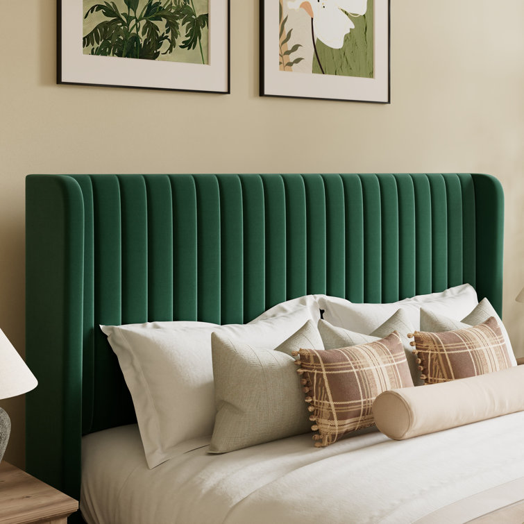 Elegant Teal Velvet Queen Platform Bed with Tufted Wingback Headboard