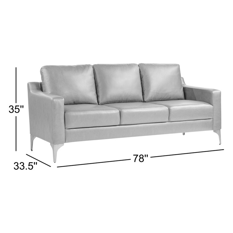 Navy Faux Leather Sofa with Removable Cushions and Wood Legs