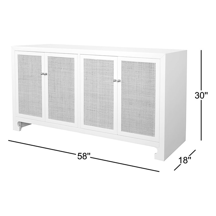 Sofia 58'' Gray Lacquer Pine Wood & Cane Sideboard with Adjustable Shelving